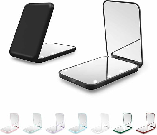 Kakuje Compact Mirror, 1X/3X Magnification LED Pocket Mirror with Nternal BIattery, Mini Mirror for Purse, Pocket,Travel and Present (Black)
