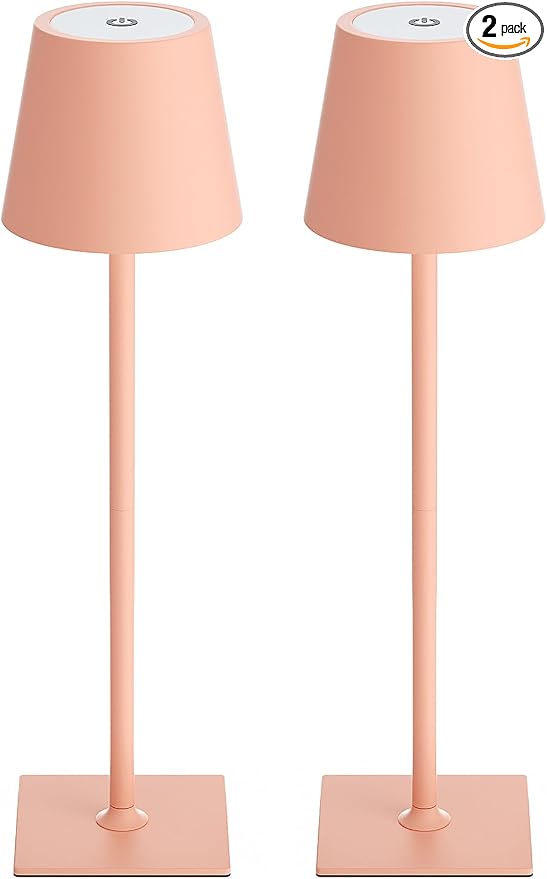Kakanuo Pink Cordless Rechargeable Table Lamp 5000mAh Battery Operated Lamps, 3 Colors Stepless Dimming Touch Lamp for Living Room, Kitchen Counter, Dining, Outdoor Patio, 2 Pack