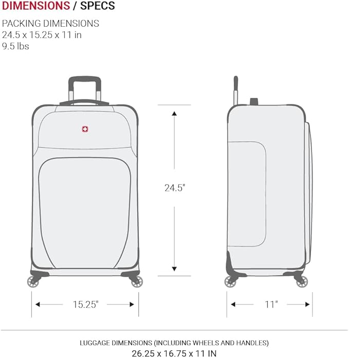 SWISSGEAR Sion Softside Expandable Spinner Luggage Durable Lightweight Travel Suitcase, Evergreen, Checked-Medium 25-Inch