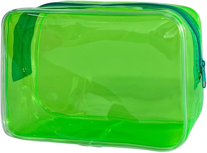Neon TSA Approved Clear Toiletry Pouch, 7"x2.3"x4.7" Size, PVC Travel Makeup Bags for Toiletries, Transparent Cosmetic Bag for Women and Men Small (green)