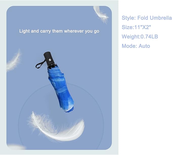 SIEPASA Windproof Travel Compact Umbrella-Automatic Umbrellas for Rain-Compact Folding Umbrella, Travel Umbrella Compact, Small Portable Windproof Umbrellas for Men Women Teenage. (Sky)