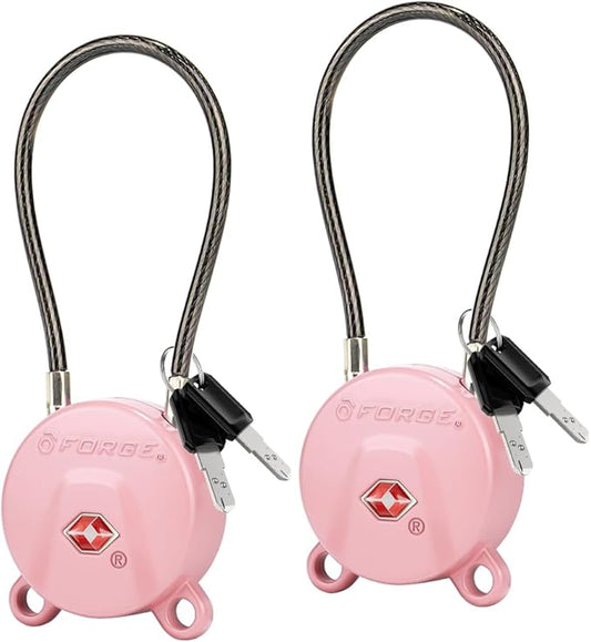 Forge TSA Approved Luggage Locks Ultra-Secure Dimple Key Cable Locks for Travel with Zinc Alloy Body- 2 Pink Locks