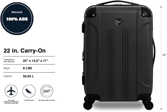 Travelers Club Chicago Hardside Expandable Spinner Luggage, Black, 22" Carry-On
