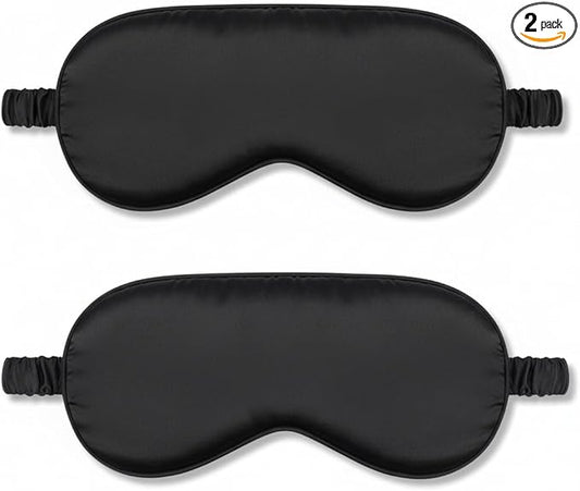 2Pack Silk Sleep Mask,Eye Mask for Sleeping,Elastic Blackout Eye Mask & Blindfold for Full Night's Sleep,Travel and Nap(Black)