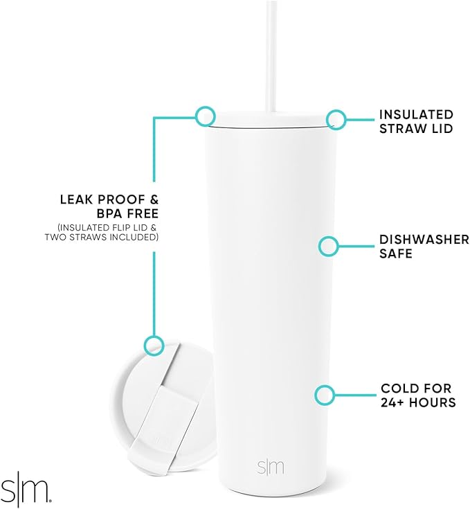 Simple Modern Classic Tumbler with Straw Lid | Insulated Iced Coffee Cup Reusable Stainless Steel Water Bottle Travel Mug | Gifts for Women Men Her Him | 28oz | Winter White