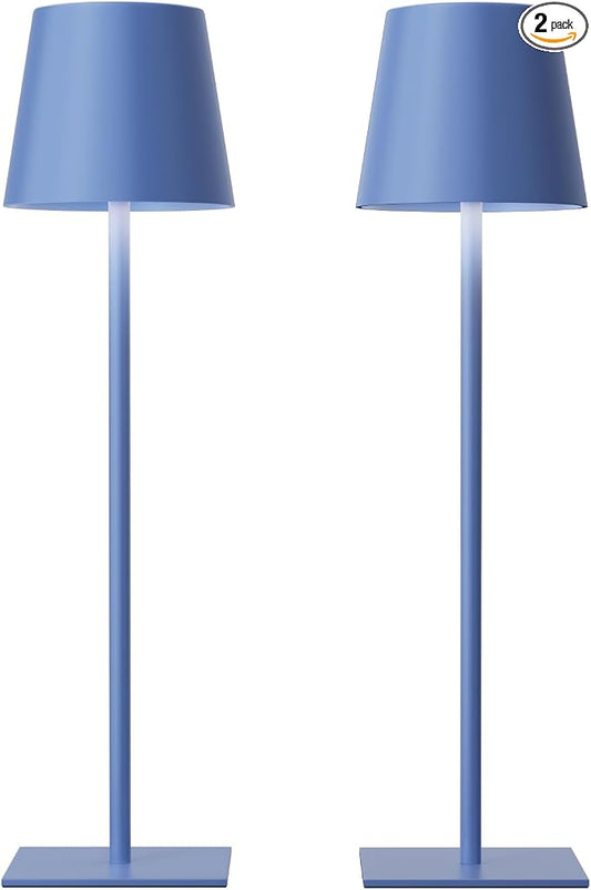 Kakanuo Navy Blue Rechargeable Table Lamp, 2 Pack Cordless Desk Lamp with 5000mAh Battery, Touch Control Stepless Dimming, Wireless Night Light for Dining, Outdoor Camping, Coffee Shop