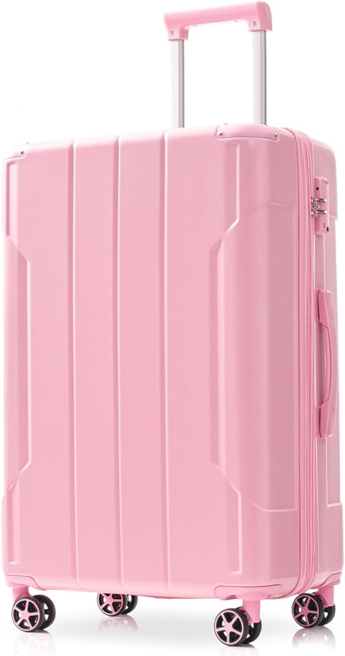 28 Inch Checked-Large Luggage, Lightweight ABS Hard Shell Suitcase with Spinner Wheels, Expandable Travel Luggage with Combination Lock & Side Hooks for Men Women (Pink., 24)