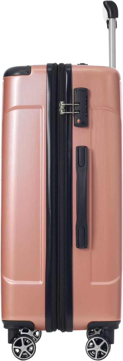 28 Inch Checked-Large Luggage, Lightweight ABS Hard Shell Suitcase with Spinner Wheels, Expandable Travel Luggage with Combination Lock & Side Hooks for Men Women (Rose Pink, 28)