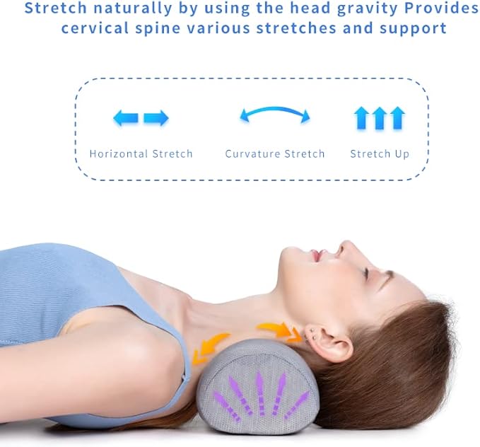 Bespilow Cervical Neck Traction Pillow for Pain Relief - 30 Min Daily Stretcher & Relaxer - Dual-Layer Memory Foam Neck Roll for Back Sleeping - Small Orthopedic Bolster with Cooling Cover