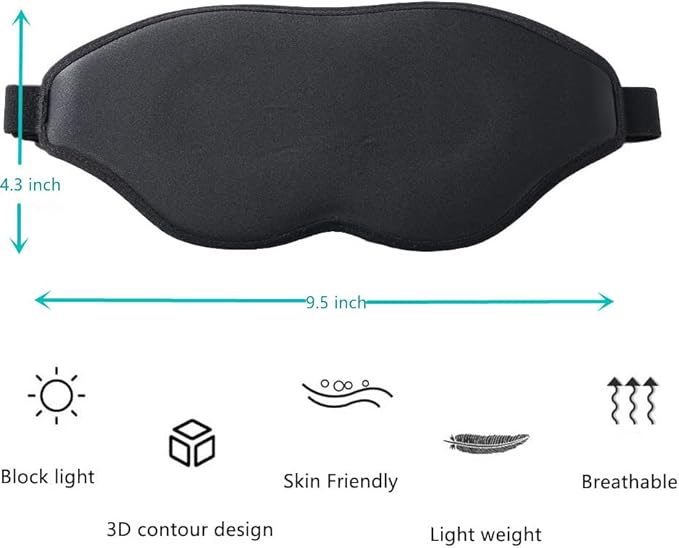 Tim & Tina 3D Sleep Eye Mask Blindfold for Men Women Sleeping Mask Light Blocking Soft Covers for Travel Nap Yoga Adjustable Strap (3D Black (Edge Cover)