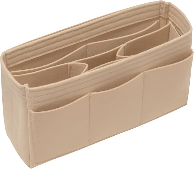 DailyPlus Purse Organizer Insert Felt Bag Organizer Handbag Organizer Insert Bag In Bag Organizer for Tote Purse Bag 14 Pockets Beige Slender Large