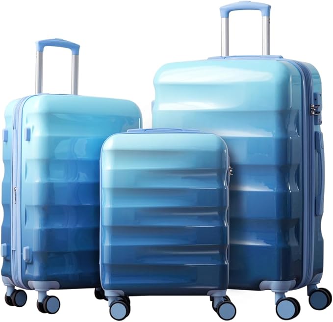 Lispin Luggage Set Softshell Expandable 4 Piece Suitcase with Wheels Softside Lightweight Travel Carry on Luggage (Blue 20"/24"/28")