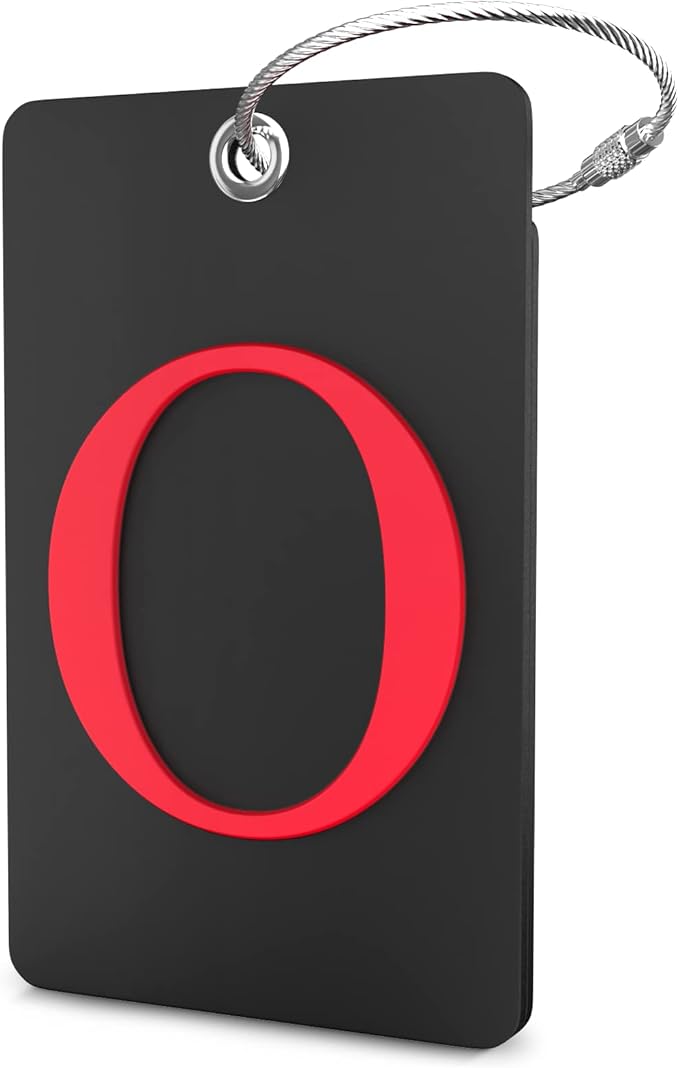 Shacke Luggage Tag Initial - Fully Bendable Tag w/Stainless Steel Loop - Black (Letter O)