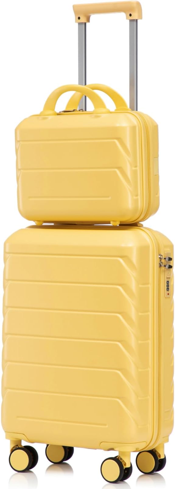 2-Piece ABS Hard Shell Lightweight Carry-On Luggage Set (14" & 20"), 360-Degree Spinner Wheels, Adjustable Telescopic Handle and Combination Lock for Travel, Yellow