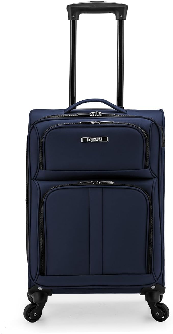 U.S. Traveler Anzio Softside Expandable Luggage with Spinner Wheels, Navy, 22-Inch Carry-on