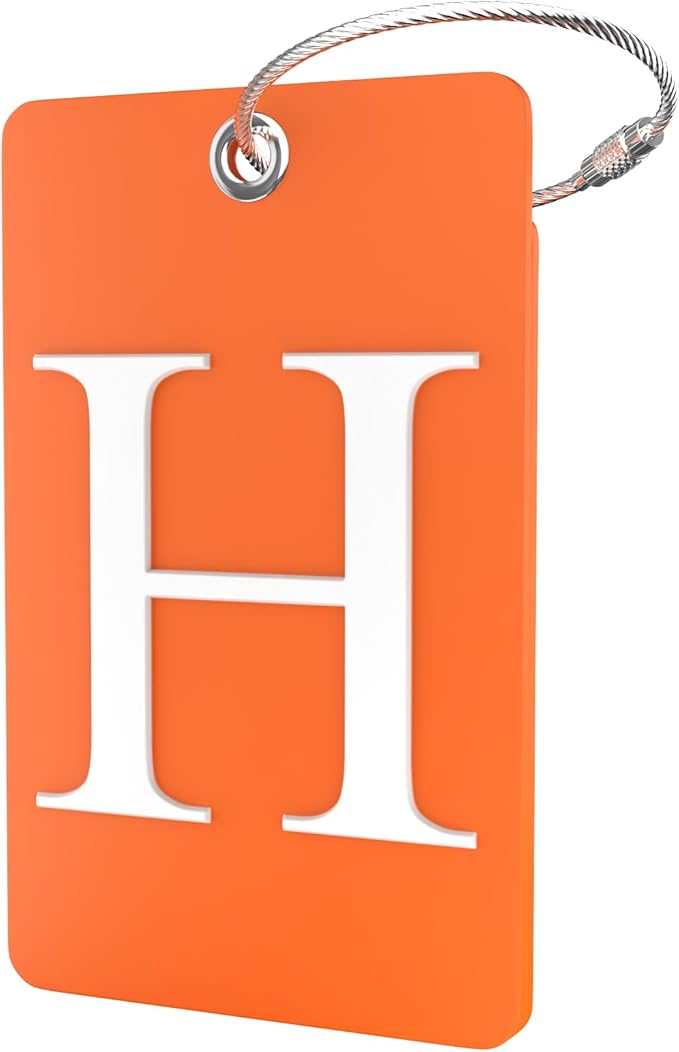 Shacke Luggage Tag Initial – Fully Bendable Tag w/Stainless Steel Loop - Orange (Letter H)