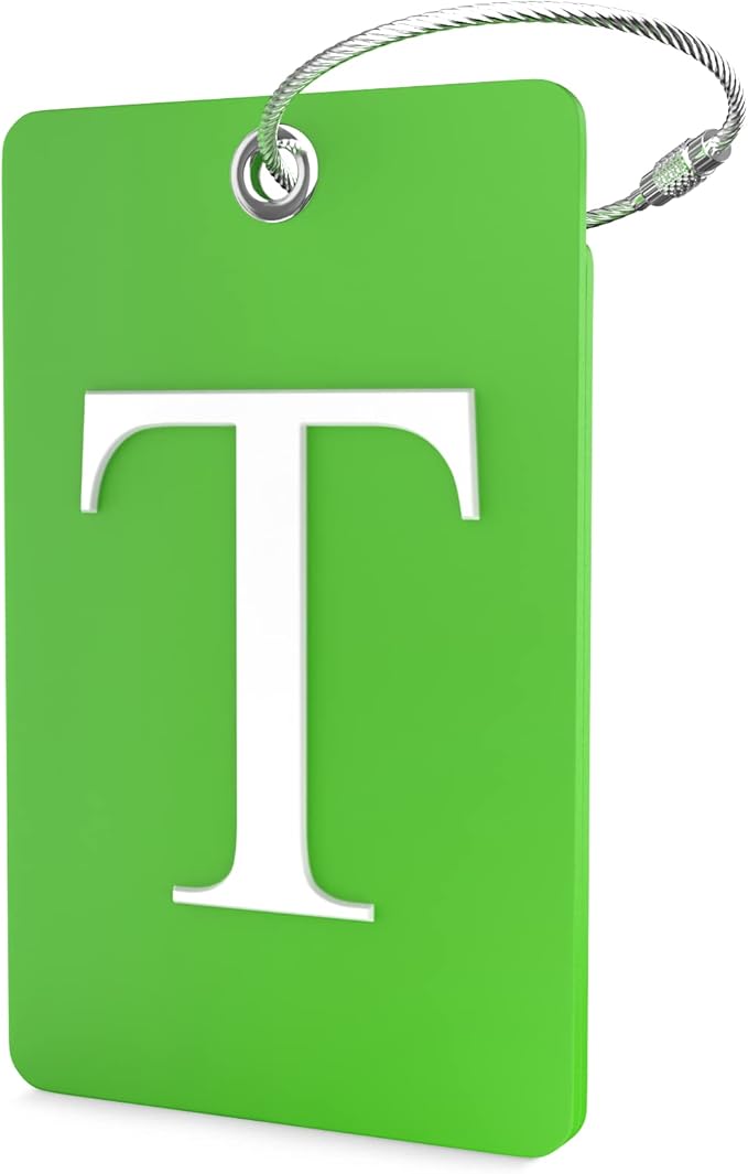 Shacke Luggage Tag Initial – Fully Bendable Tag w/Stainless Steel Loop (Letter T)