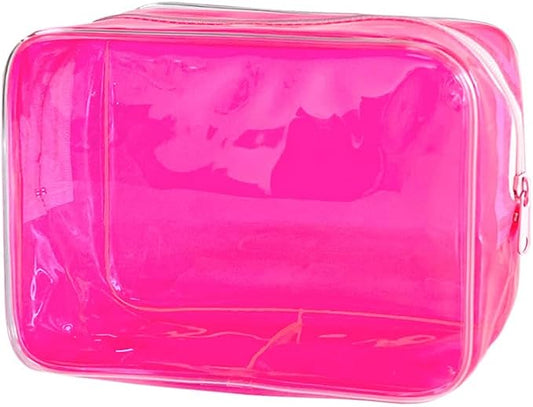 Neon TSA Approved Clear Toiletry Pouch, 7"x2.3"x4.7" Size, PVC Travel Makeup Bags for Toiletries, Transparent Cosmetic Bag for Women and Men Small (hot pink)