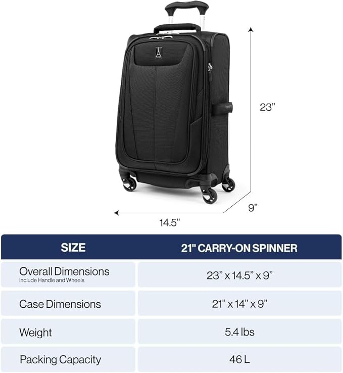 Travelpro Maxlite 5 Softside Expandable Luggage with 4 Spinner Wheels, Lightweight Suitcase, Men and Women, Ensign Blue, Carry-on 21-Inch