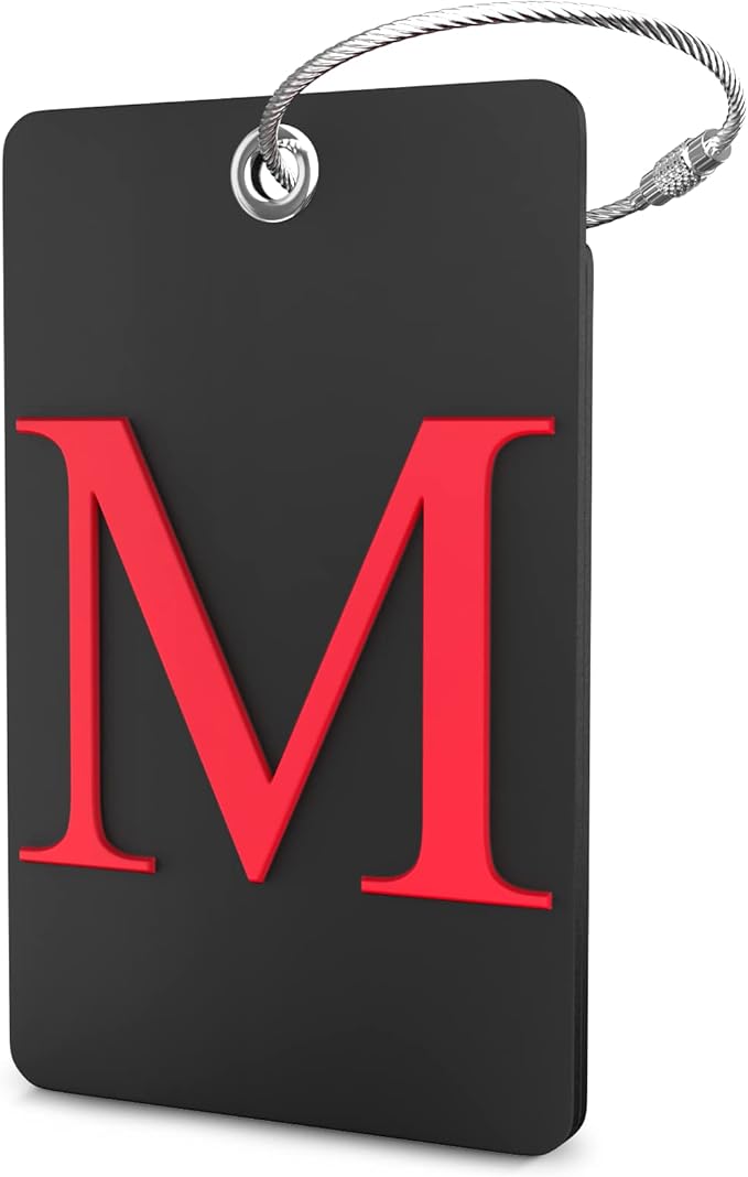 Shacke Luggage Tag Initial - Fully Bendable Tag w/Stainless Steel Loop - Black (Letter M)