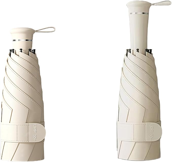 Mini Folding Travel Umbrella with Built-in Hidden Telescoping Handle,Teflon Coating, UPF 50+,UV Protection,Compact Lightweight Portable,6 Ribs Design,Small,Sun/Rain,Women/ Kids/Girls,Backpack Car