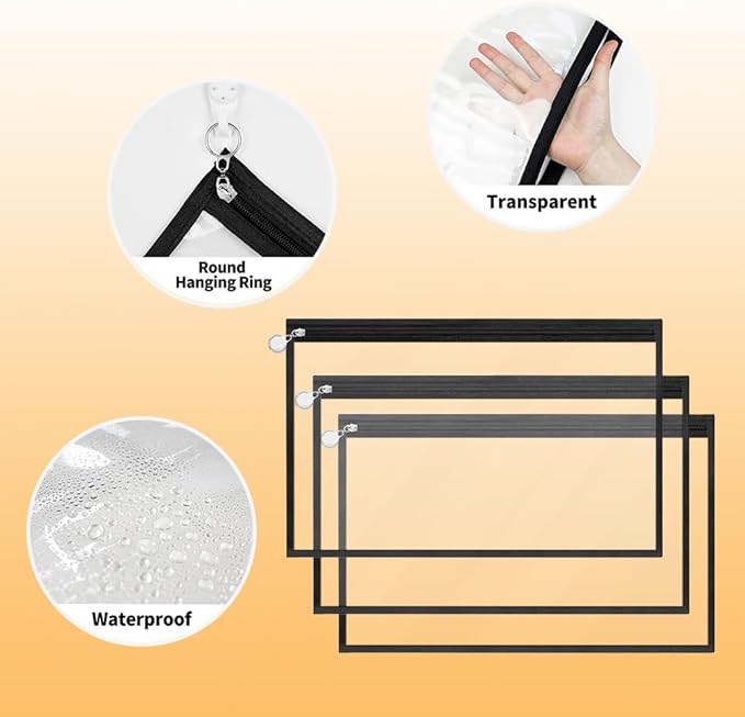 Clear Zipper Pouches, 4 PCS Plastic Organizer Bags PVC Waterproof Envelopes Clear Pouch Bags Zipper Bags Multi-Purpose Makeup Bag for Cosmetics Document FileTravel Office Home Organize 11.5" x 7"