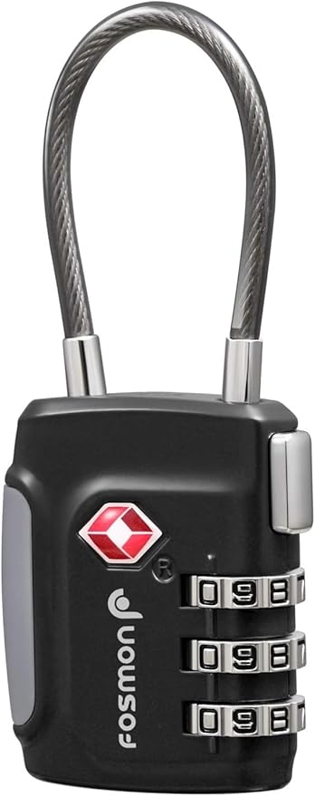 Fosmon TSA Approved Cable Locks for Luggage, Suitcase, Gun Case Lock with Push Release Button, 3 Digit Long Shackle Combination Wire Lock for Backpack