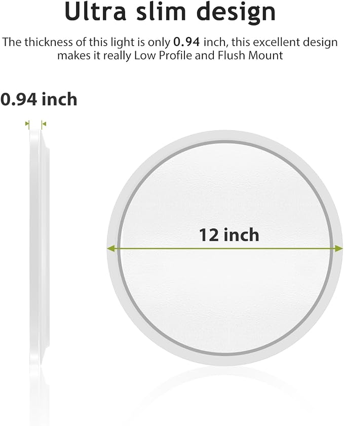 hepside 12Inch Flush Mount Light Fixture White, 28Watt, Dimmable & 3000K-4500K-6000K Flush Ceiling Light Fixture 3200LM Low Profile Ceiling Light for Kitchen Bedroom Hallway Porch