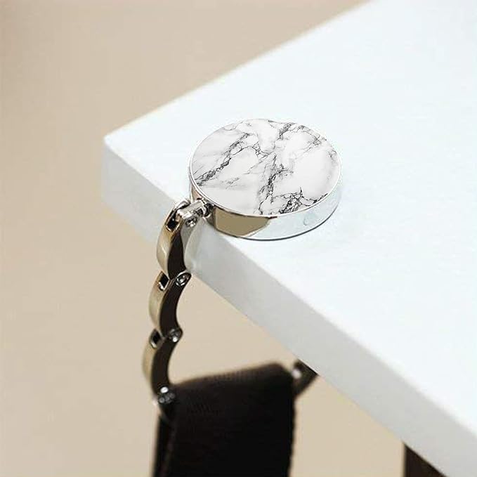 Foldable Purse Hook Womens Bag Table Hanger Collection Desk Hooks for Purse (2pack W-PB Marble Hook)