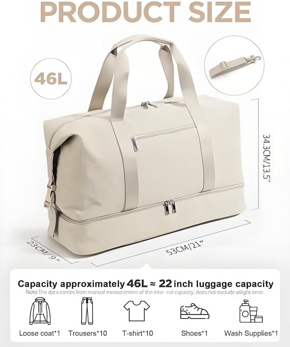 Oeihuivt Weekender Bags for Women - 21 Inch Large Travel Duffel Bag 2-Piece Set with Shoe Compartment, Heavy-Duty Canvas Leather Carry On Overnight Tote