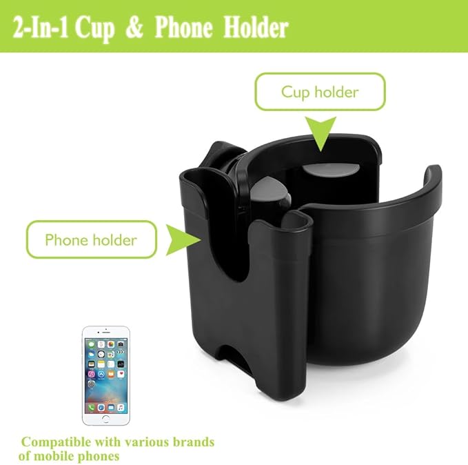 Accmor Stroller Cup Holder with Phone Holder, Bike Cup Holder, Universal Cup Holder for Uppababy Nuna Doona Strollers, 2-in-1 Cup Phone Holder for Stroller Bike Wheelchair Walker Accessory