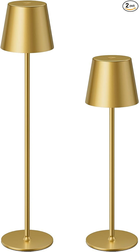 Kakanuo 20" Cordless Table Lamp Rechargeable Gold - 2 Pack 5000mAH Battery Operated Lamp for Counter, 3 Color Stepless Dimming Wireless Lamp for Dining Kitchen, Outdoor Patio, Touch Control