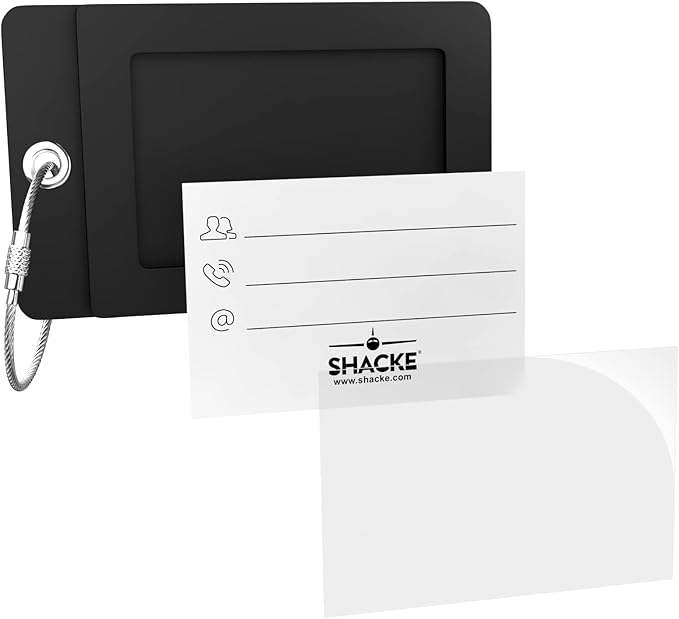 Shacke Luggage Tag Initial – Fully Bendable Tag w/Stainless Steel Loop - Black (Letter X)