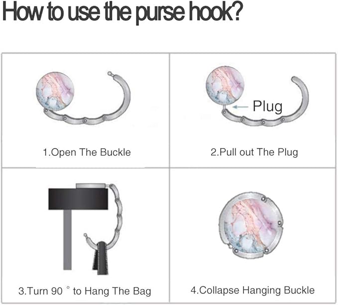 Foldable Purse Hook Womens Bag Table Hanger Collection Desk Hooks for Purse (4pack Pretty Marble Hook)