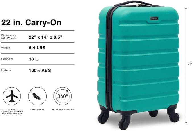 Wrangler 22" Hardside Spinner Carry-On Luggage, Teal