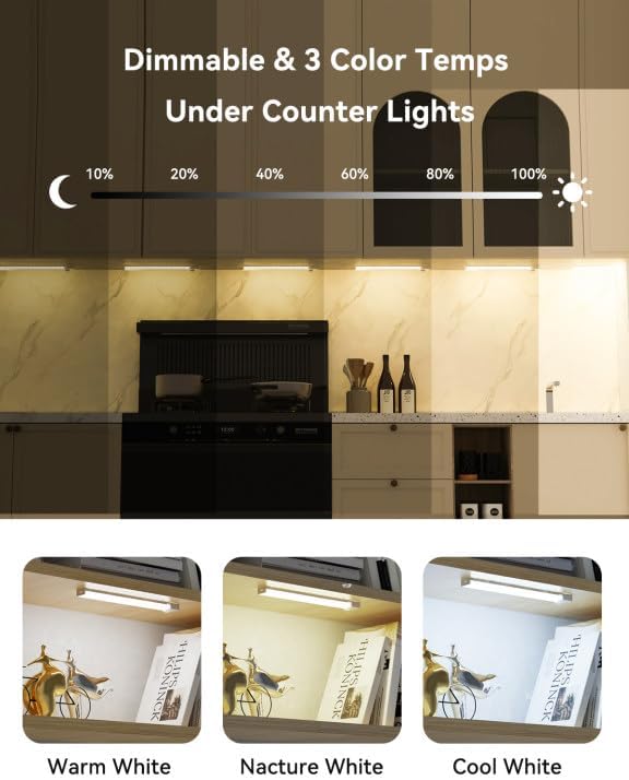 8 Inch Under Cabinet Lighting Rechargeable with Charge Station, 3Pack | Motion Sensor Light Indoor 3 Color Dimmable Closet Light, USB Stick on LED Magnetic Under Counter Lights for Kitchen Stair