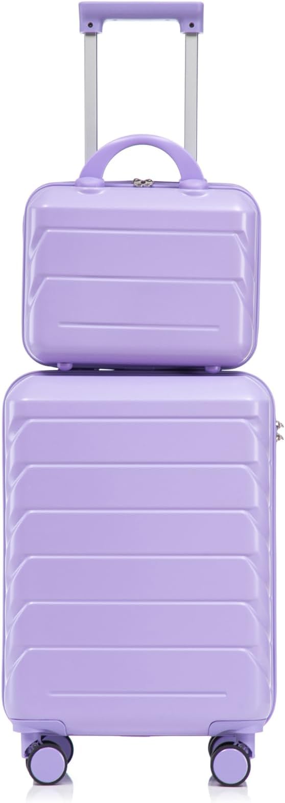 2-Piece ABS Hard Shell Lightweight Carry-On Luggage Set (14" & 20"), 360-Degree Spinner Wheels, Adjustable Telescopic Handle and Combination Lock for Travel, Purple