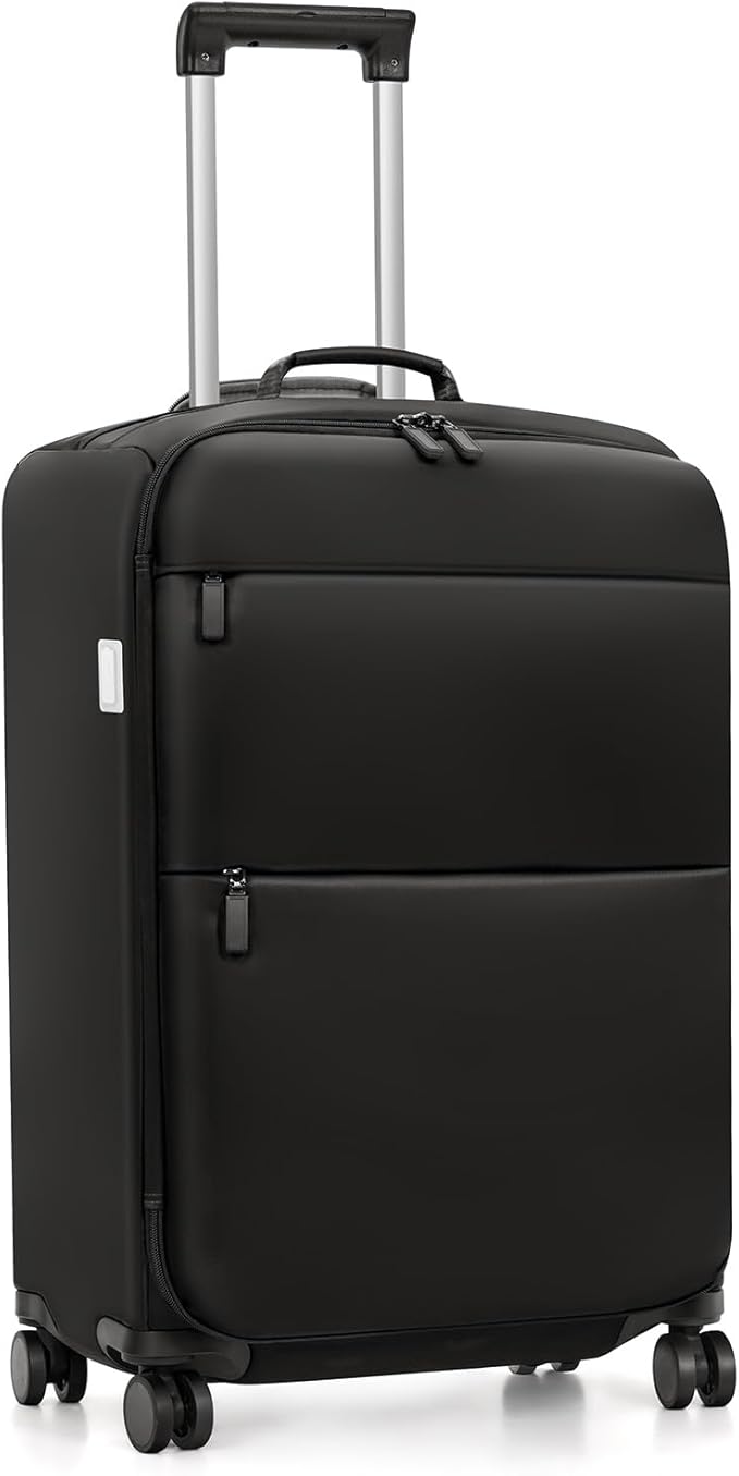Checked Luggage, Softside Suitcases with Spinner Wheels, Lightweight Checked-Suitcase with TSA Lock for Women Men, Large Luggage for Travel Business Trip (Black, 25-Inch)