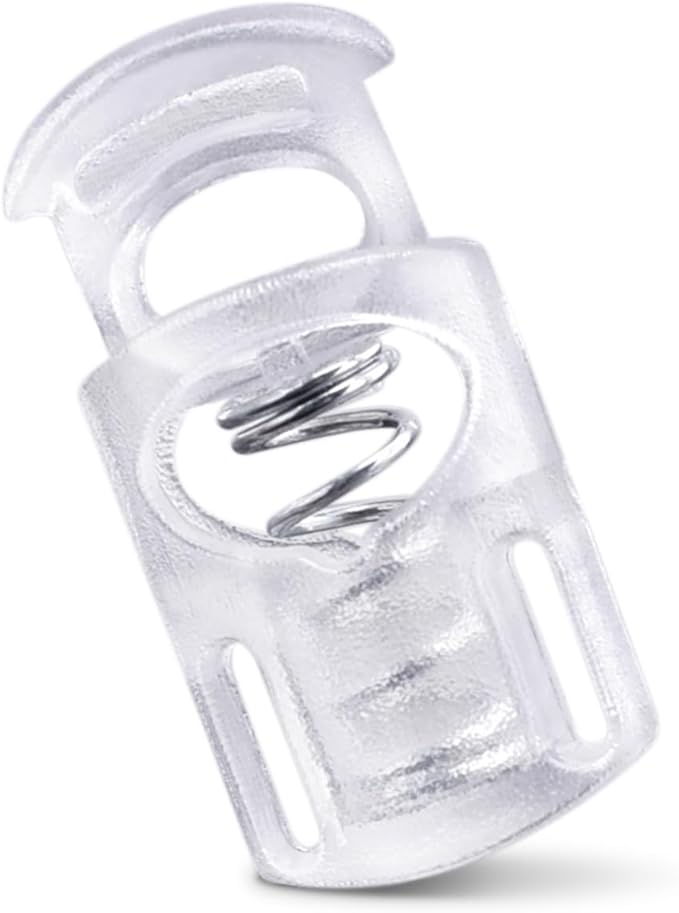 CooBigo 12PCS Plastic Clear Cord Locks for Drawstring, Small Paracord Spring Toggle Stopper Clasp Elastic Shoeslace Lock String Clips Sweatpants, Gloves, Bungee Swim Goggles Replacement