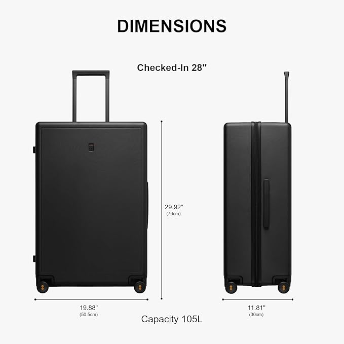 LEVEL8 Checked Luggage, Large Hardside Suitcases with Wheels 28 Inch Luggage, Luminous Textured Lightweight Hard Shell Suitcases Locks Tsa Approved, Black