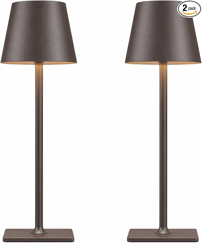 Yogaret Cordless Table lamp Brown 2pack for Restaurant Home Dinner Dining Kitchen Outdoor Patio,Waterproof & Portable