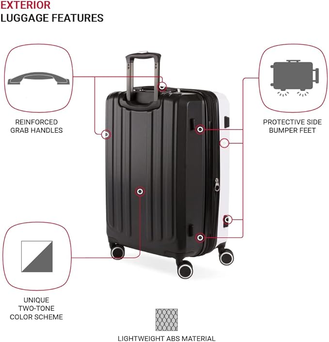 SwissGear 8028 Hardside Expandable Spinner Luggage, Black/White, Checked-Large 28-Inch