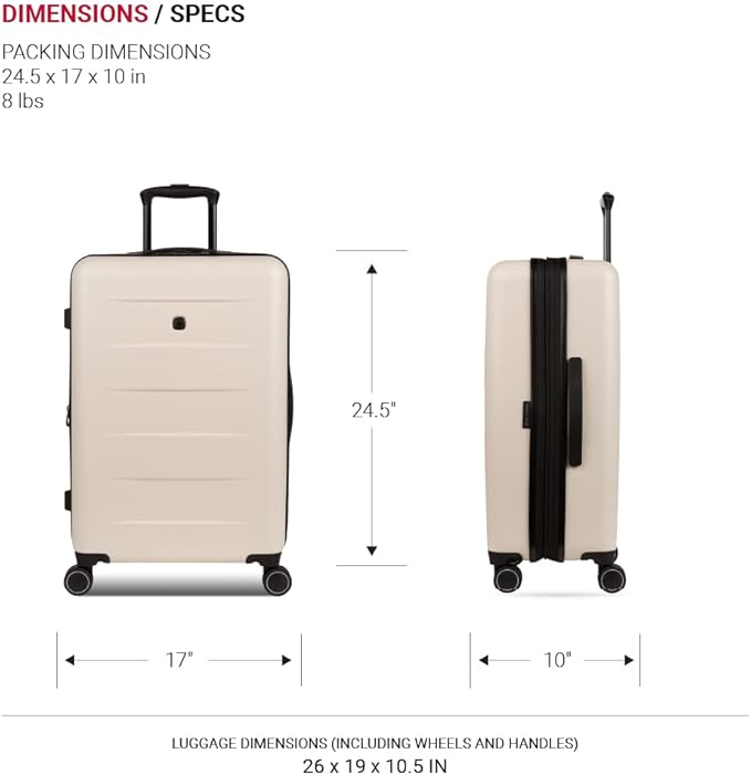 SwissGear Eclipse Hardside Expandable Luggage with Spinner Wheels, Medium Checked, Ultimate Grey