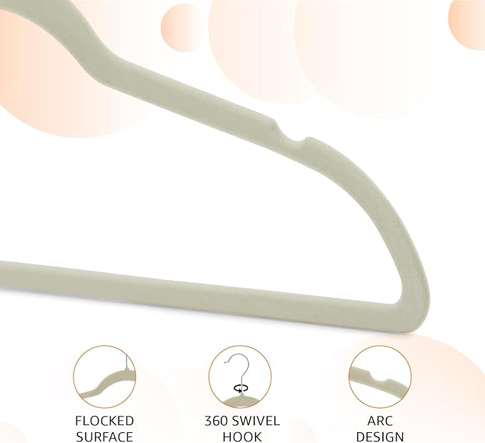 Amazon Basics Slim Velvet Non-Slip Space Saving Suit Clothes Hangers, Closet Organizer, Ivory/Beige, 30-Pack