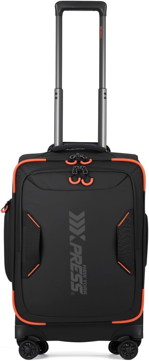 22" Luggage, Softside Suitcase w/Double Spinner Wheels, Waterproof,Lightweight Rolling Suitcases for Men/Women（Black,22in）