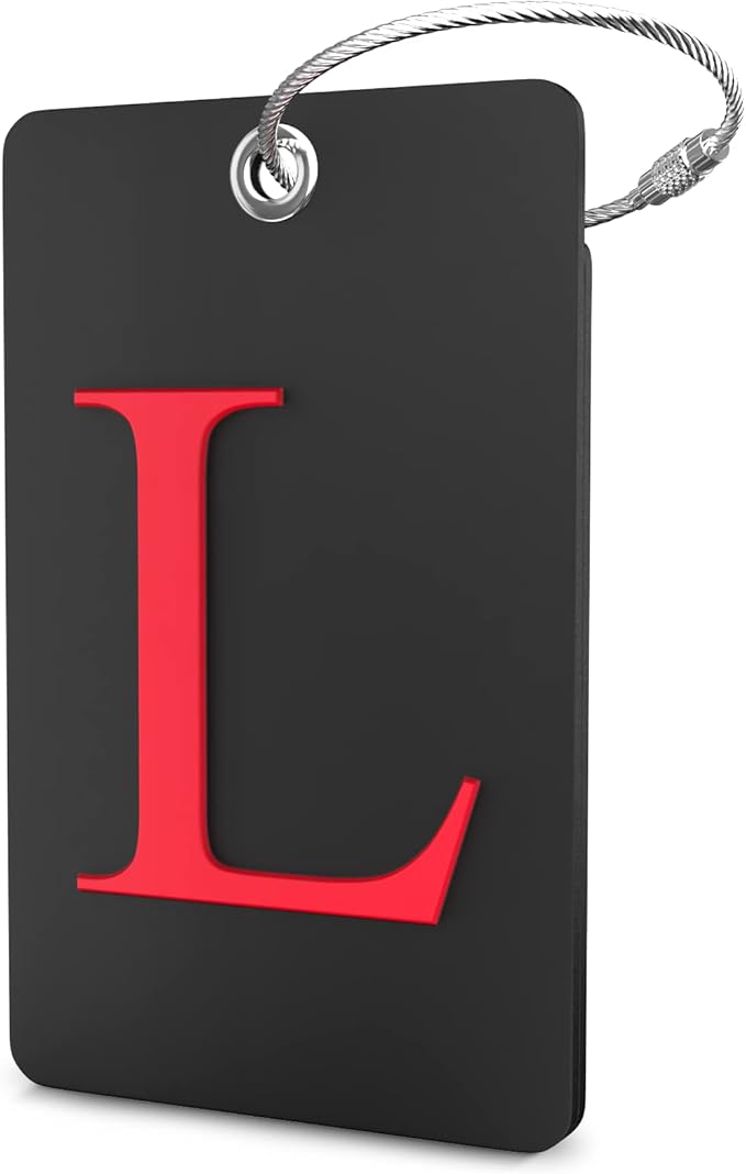 Shacke Luggage Tag Initial - Fully Bendable Tag w/Stainless Steel Loop - Black (Letter L)