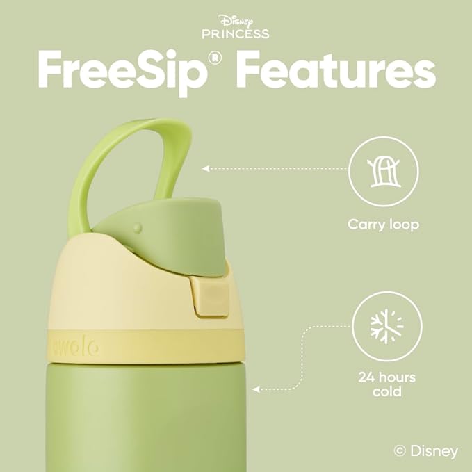Owala Disney Princess FreeSip Insulated Stainless Steel Water Bottle with Straw for Sports and Travel, BPA-Free Sports Water Bottle, 24 oz, Tiana