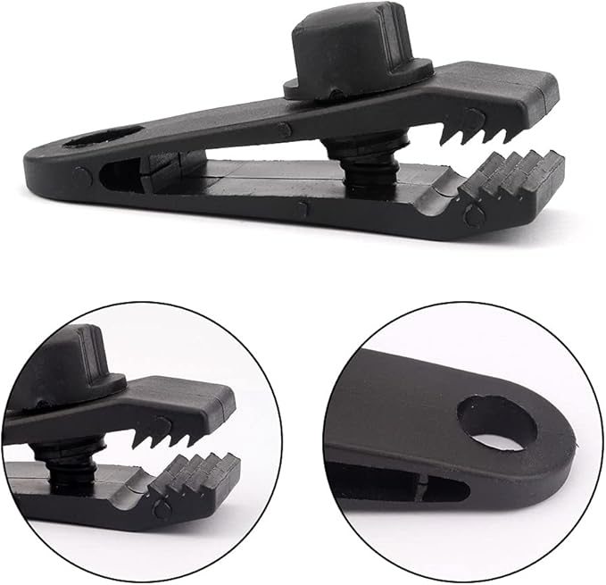 AOPRIE 10 Sets of Bungee Balls and Tarp Clips Black 6 Inches Ball Bungee Cord Heavy Duty Lock Grip Clamps Shark Fasteners Holder for Camping Tents Cargo Pool Awning Car Cover Holding Wire Hoses