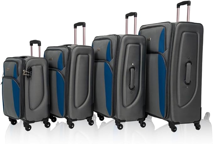 Lispin Luggage Set Softshell Expandable 4 Piece Suitcase with Wheels Softside Lightweight Travel Carry on Luggage (Blue Gray+Polyester)
