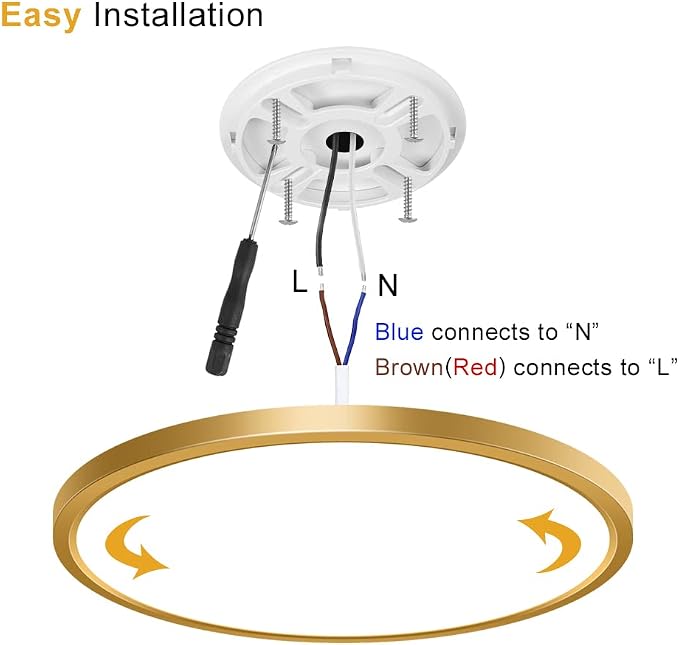 2 Pack 12Inch Gold LED Ceiling Light Fixture Flush Mount, 24W(240W Equivalent), 3200LM, 5000K Daylight White, IP40, Flat Modern Round Ceiling Light for Bedrooms, Living Rooms, Bathrooms, Kitchens, etc